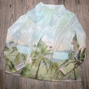 PANORAMIC PRINT BLAZER Tropical Palm Tree Blazer Size: XL